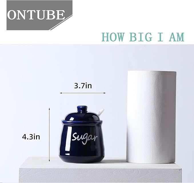 ONTUBE Ceramic Sugar Bowl with Lid and Spoon 12oz (Navy)