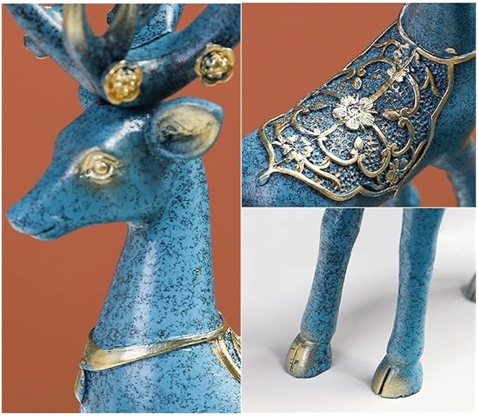 Scandinavian Mini Couple to Deer Resin Crafts Living Room Entrance Bedroom Study Decorative Animal Small Ornaments (Color : Blue)