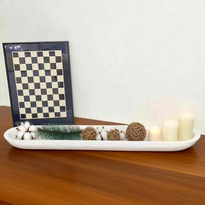 Wooden Dough Bowl Decor, Vintage Wooden Bowl Hand Carved Home Decor for Dining Table Center, Living Room, Kitchen Decor. (30inch white)