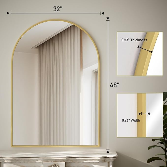 HARRITPURE 32"x48" Arched Bathroom Mirror - Gold Wall Mounted Vanity Mirror Aluminum Alloy Frame Large Arch Wall Mirror for Living Room, Bedroom and Entryway