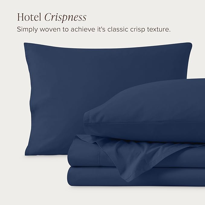 Bare Home 100% Organic Cotton Queen Sheet Set - Crisp Percale Weave - Lightweight & Breathable - Bedding Sheets & Pillowcases (Queen, Dark Blue)