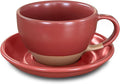 Mora Ceramic Latte Art Mug With Saucer - 10.5 oz, Round Bottom For Perfect Pours - Cafe Cups for Cappuccino, Espresso, Coffee, Tea etc - Porcelain Set for Baristas, Great Gift - Crimson Red