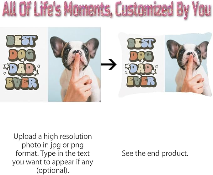 Shop&Three Custom Design Photos or Text Outdoor/Indoor Throw Pillowcase,Personalized Pet Photo Pillow, Love Photo Throw Pillowcases, Wedding Keepsake Throw Pillow Covers (King Size)