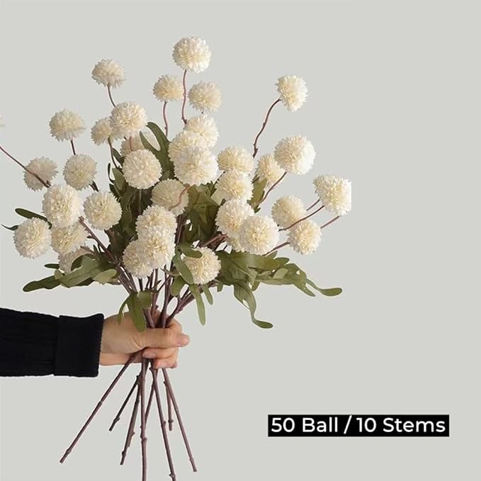 Artificial Flowers for Vases 20.5 Inch 10 Stems， Silk Dried Fake Mums Bouquet Indoor Faux Floral Arrangements for Decoration (White)