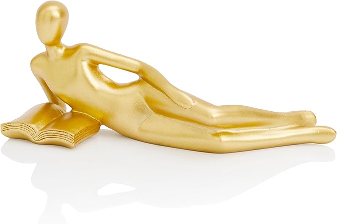 Reading Women Lying on The Side Figurine Gold Decor, Elegant Addition to Reading Nook, Small Gold Decor Fun Paperweight