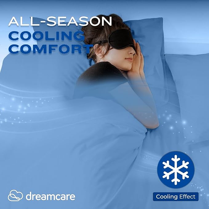DREAMCARE Twin XL Sheet Set - Cooling Bed Sheets - 4pcs Set - up to 15" Deep Pocket - Soft & Long Lasting 100% Fine Brushed Polyester with Side Pocket - Light Blue