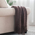 BOURINA Brown Throw Blanket 50x60 Inches Throw Textured Solid Soft Sofa Couch Decorative Knit Blanket