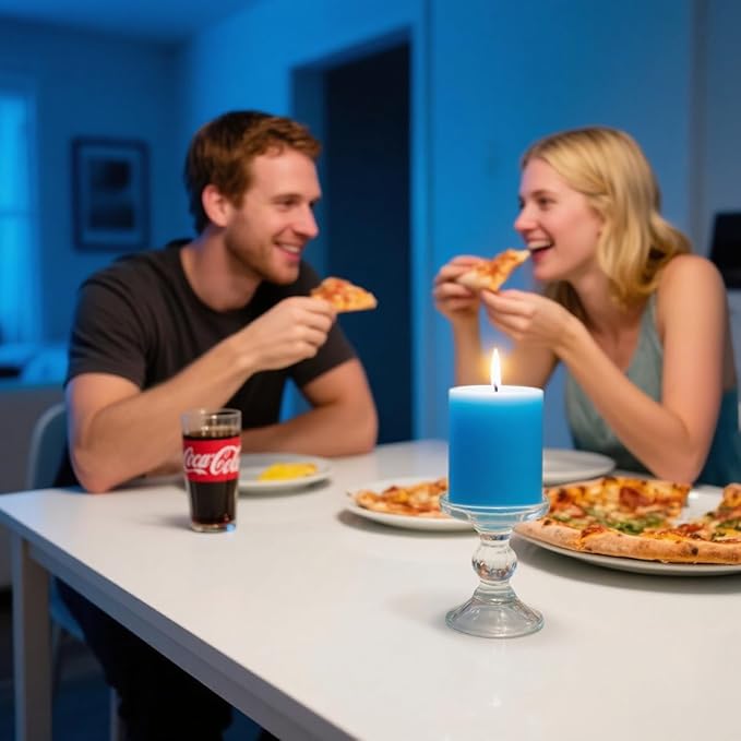 Set of 3 Different Size Light Blue Pillar Candles, Unscented Dripless 2.75x3, 2.75x4, 2.75x6 Inch Long Lasting Cylinder Wax Candles for Home Power Outage Dinner Table Decoration
