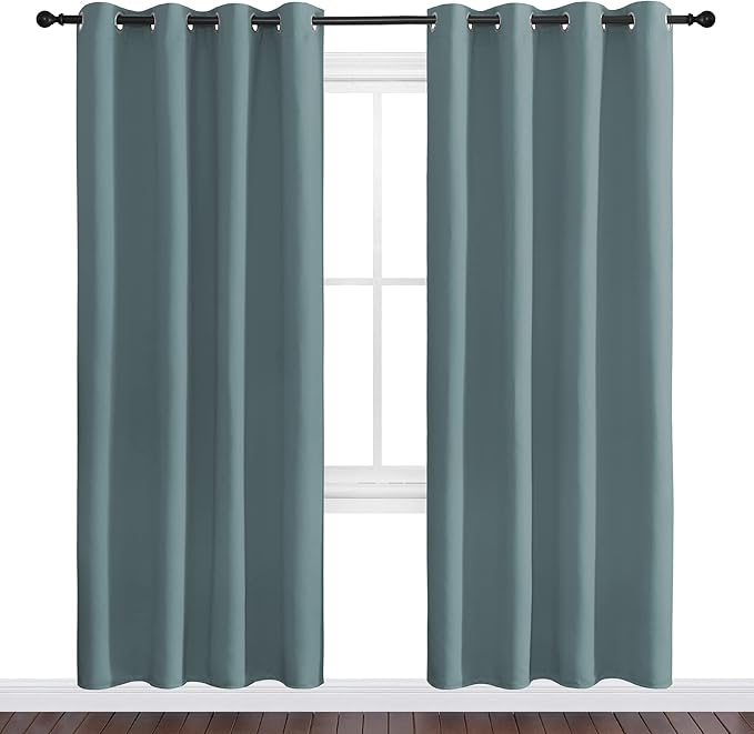 NICETOWN Modern Blackout Curtains Noise Reducing, Thermal Insulated and Privacy Room Darkening Drape Panels for Boy's Guest Room Door Window (Greyish Blue, 2 Panels, W55 x L78 -Inch)