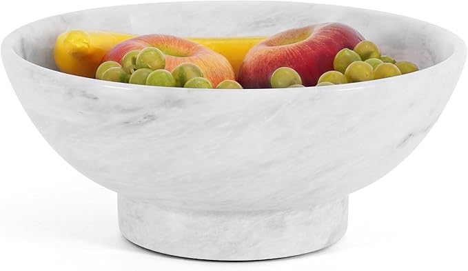 Marble Fruit Bowl 10 Inch Handmade White Bowls for Kitchen Counter, Dining & Coffee Table Centerpiece - Large Decorative Fruits Holder, Salad & Candy Bowl for Countertop Aesthetic, Home Decor Bowl