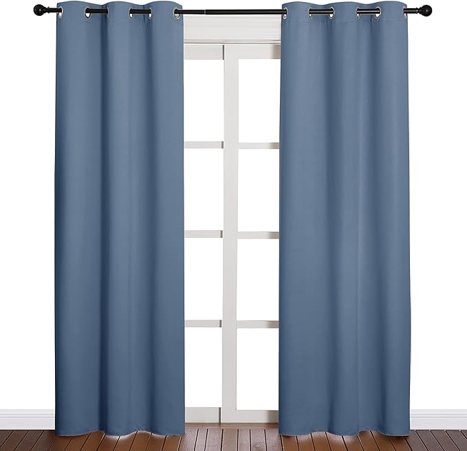 NICETOWN Triple Weave Thermal Insulated Ring Top Blackout Window Curtains for Guest Room (Stone Blue, Double Panels, 42 inches x 84 inches)