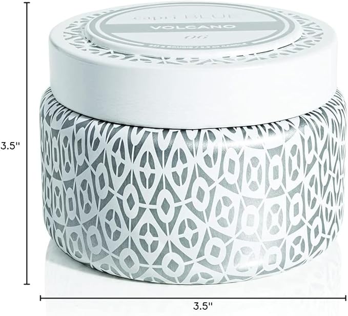 Capri Blue Volcano Printed Travel Tin Jar Candle - Luxury Candle with a Long Lasting Soy Wax Blend - Scented with Tropical & Fruity Fragrance (White Color, 8.5 oz)