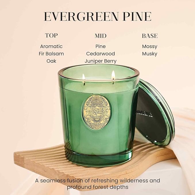 M&SENSE Large Two-Wick Soy Candle | Evergreen Pine & Emerald Green | 19.8 oz, 120H Burn Time | Luxury Scented Candle for Relaxation, Gifting, Home Décor | Ideal for Bedroom, Office, Party Ambiance