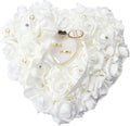 HONEYGIFTS Wedding Ring Pillow, Irovy Ring Bearer Holder Pillows Heart Shape Rose Lace Cushion for Wedding Party Anniversary Ceromony