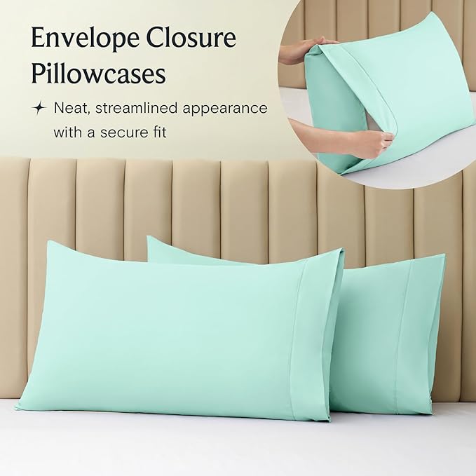 LuxClub 4 PC Sheet Set Bed Sheets Deep Pockets 16" Eco Friendly Wrinkle Free Cooling Machine Washable Hotel Bedding Silky Soft - Aquamarine Full