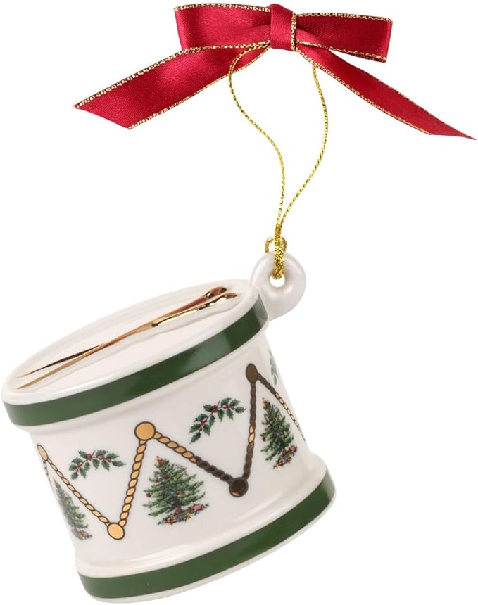 Spode Christmas Tree Drum Ornament, Elegant Hanging Decoration for Christmas Trees - Holiday Home Accents & Festive Ornament - Thoughtful Keepsake & Gift for Friends & Family
