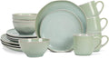 Elanze Designs Reactive Glaze Farmhouse Rustic Boho Ceramic Stoneware Dinnerware 16 Piece Plate Bowl Mug Dish Set - Service for 4, Seafoam Mint Green