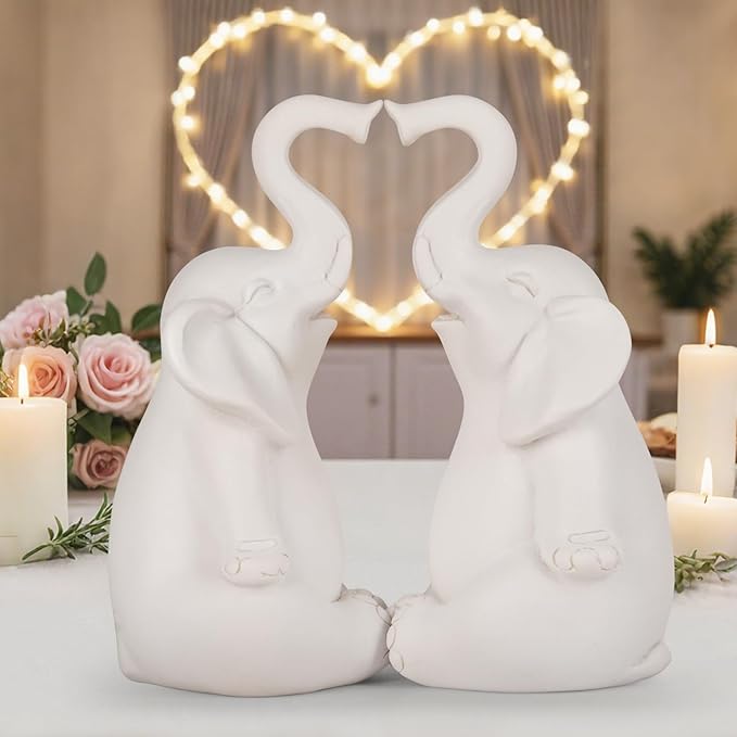 Loving Pair of Elephants - Handmade Elephant Statues - Symbolic Home Decor Figurines for Love, Luck, and Harmony, Ideal Gift for Wedding, Anniversary, Mother's Day