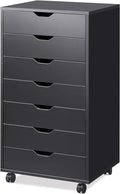 DEVAISE 7-Drawer Chest, Wood File Cabinet with Wheels, Black