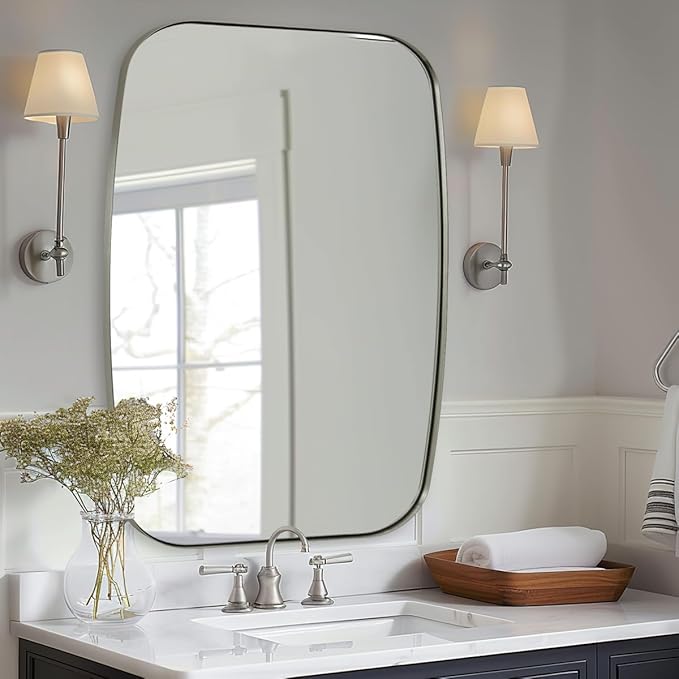 ANDY STAR Brushed Nickel Oblong Mirror, 36x48 Inch Brushed Nickel Oval Mirror for Bathroom with Stainless Steel Metal Frame, Wall Mouned for Bathroom, Living Room, Entryway