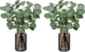 Briful Artificial Eucalyptus Stems in Black Glass Vase with Faux Water, 14" Fake Plant Eucalyptus Leaves for Home Office Farmhouse Wedding Centerpiece Décor, 2 Packs