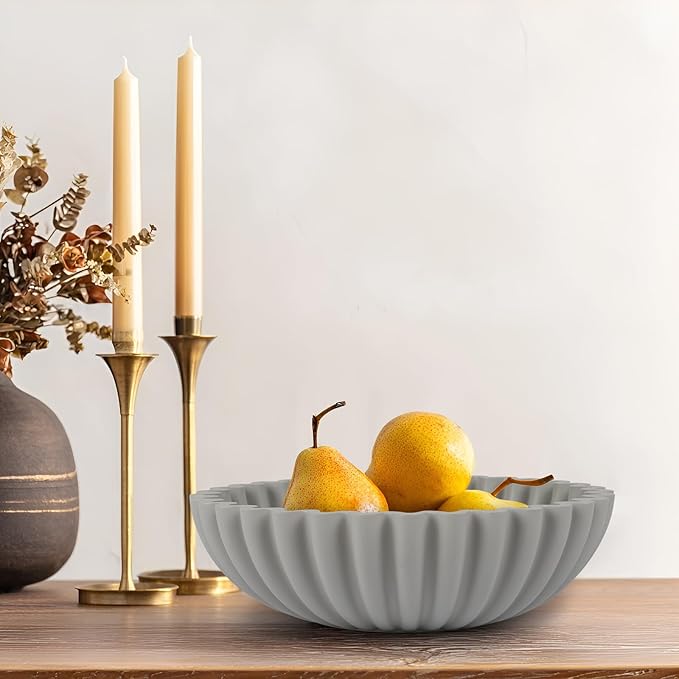 Large Decorative Bowl for Home Decor - Centerpiece for Coffee Table,Dining Table,Kitchen, Entryway Key bowl & Fruit Bowl Display - Modern Concrete Stone Design (Gray)