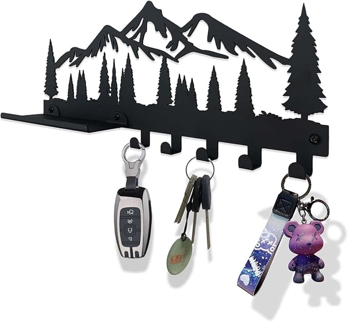 Key Holder for Wall | Metal Key Holder Hooks Organizer Rack | Metal Key Organizer Wall Decorative with 5 Hooks for Entryway, Front Door, Hallway, Kitchen, Office (12 Inches, 2 in 1)