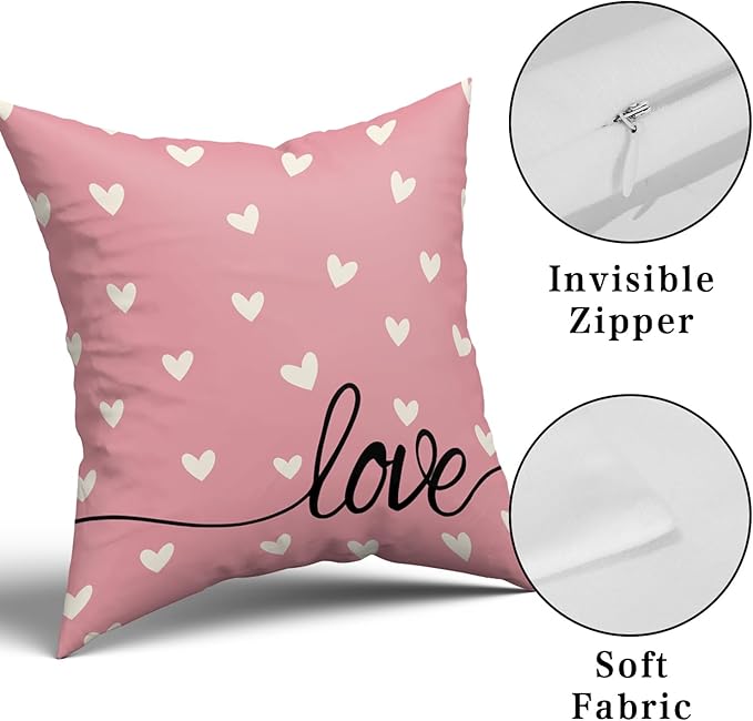 Giwawa Valentines Day Pillow Covers Set of 2 Pink Love Hearts Throw Pillowcases Romantic Double Sided Decorative Cotton Square Cushion Covers 20x20inch for Sofa Couch Bedding Wedding Anniversary