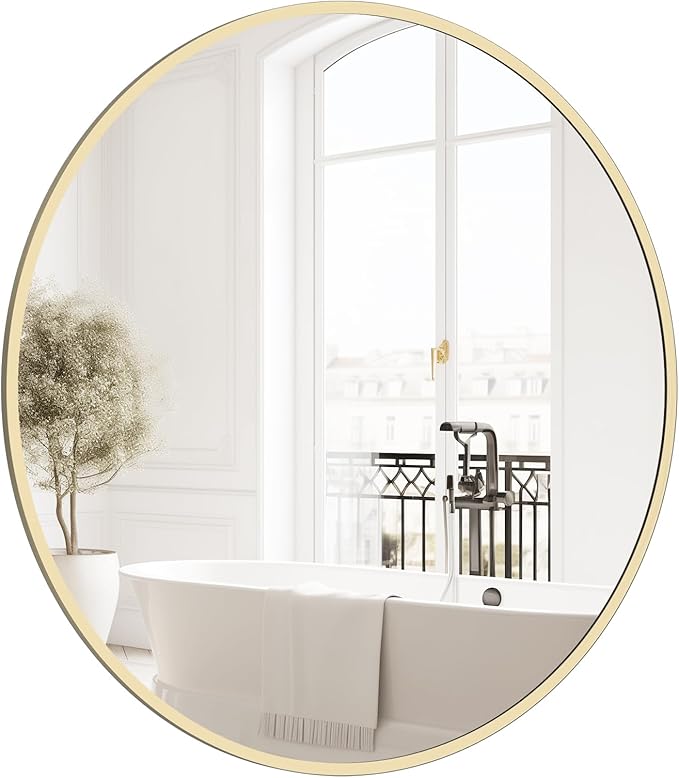 HOMECOOKIN Round Wall Mirror 20" Gold Circle Mirror for Bathroom with Metal Framed, Round Gold Mirror for Wall Decor, Vanity, Entryway Living Room