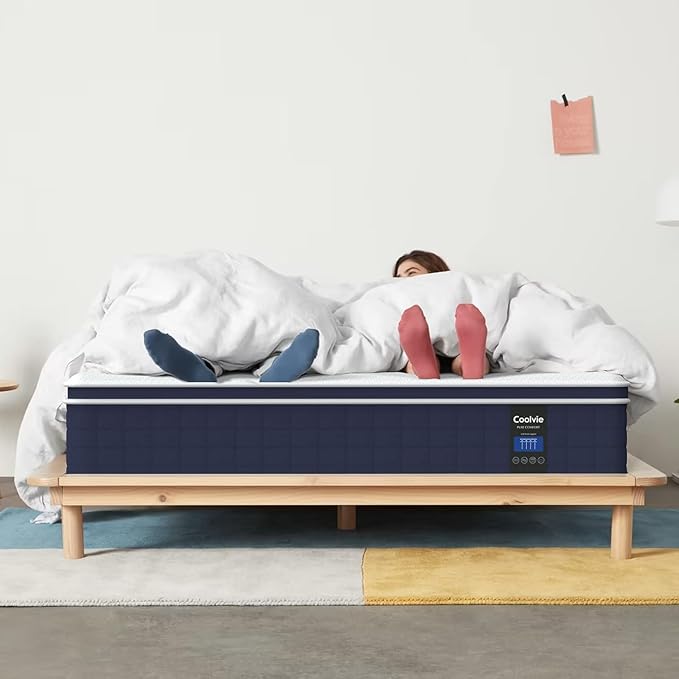 Coolvie King Size Mattress, 12 Inch Hybrid King Mattress in a Box, Medium Firm Feel with Memory Foam, Pocket Spring for Motion Isolation, Extra Lumbar & Shoulder Support for Pain Relief, 80x76x12