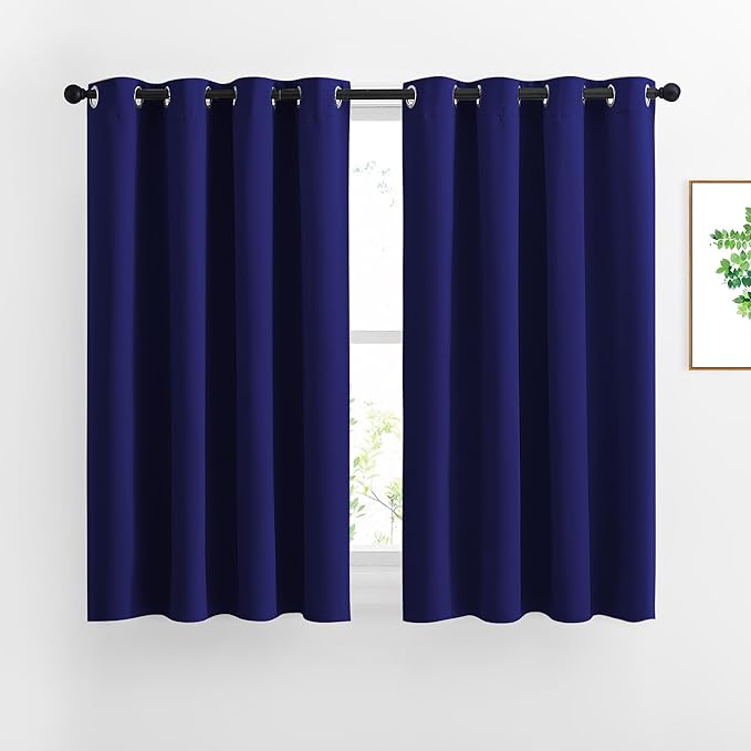 NICETOWN Blackout Curtains for Bedroom - Triple Weave Grommet Top Thermal Insulated Window Treatment Light Blocking Panels for Kitchen/Kids Room, Navy Blue, W46 x L54, Set of 2