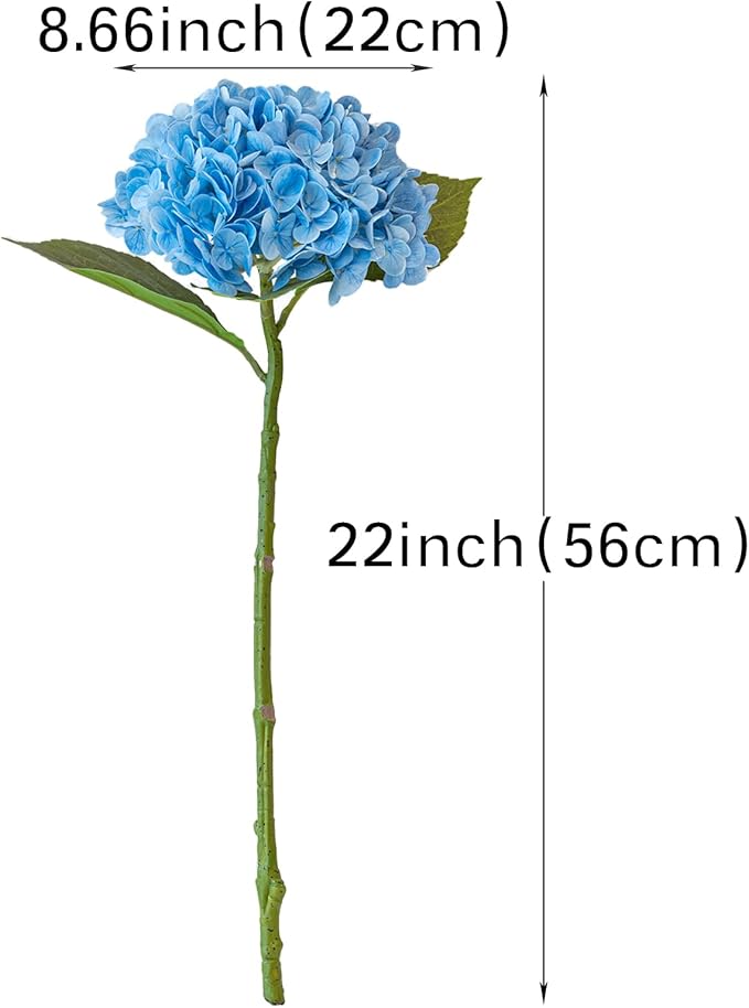 4PCS Artificial Flowers Large Hydrangeas Flowers Latex Bouquet for Wedding Bridal Office Home Party Decoration (4Pcs Blue)