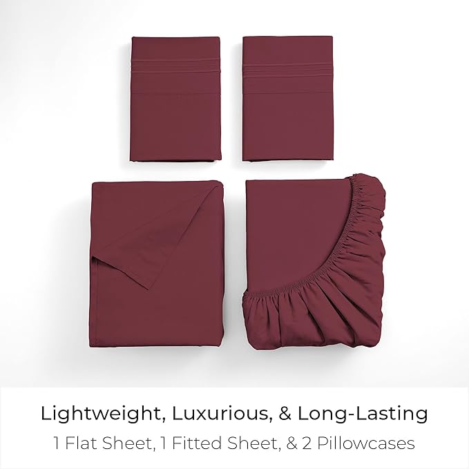 Mellanni King Sheets Set - 4 PC Iconic Collection Bedding - Hotel Luxury, Extra Soft, Cooling Bed Sheets - Wrinkle, Fade, Stain Resistant (King, Burgundy)