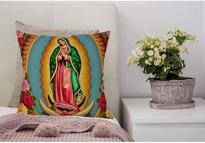 WONDERTIFY Pillow Cover Our Lady Guadalupe Mexican Saint Virgin Mary - Soft Linen Pillow Case for Decorative Bedroom/Livingroom/Sofa/Farm House - Couch Pillow Cushion Covers 18x18 Inch