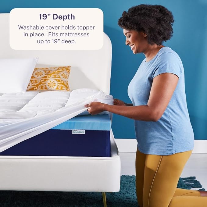 Sleep Innovations Dual Layer 4 Inch Memory Foam Mattress Topper, California King Size, Medium Support, 2 Inch Cooling Gel Memory Foam Plus 2 Inch Pillow Top Cover