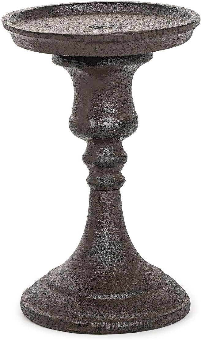 Sungmor Rustic Cast Iron Pillar Candle Holder, 5.9" Tall Vintage Candlestick Holders, Table Centerpiece Metal Candle Holder, Farmhouse Candle Stand for Fireplace Shelf Home Decor