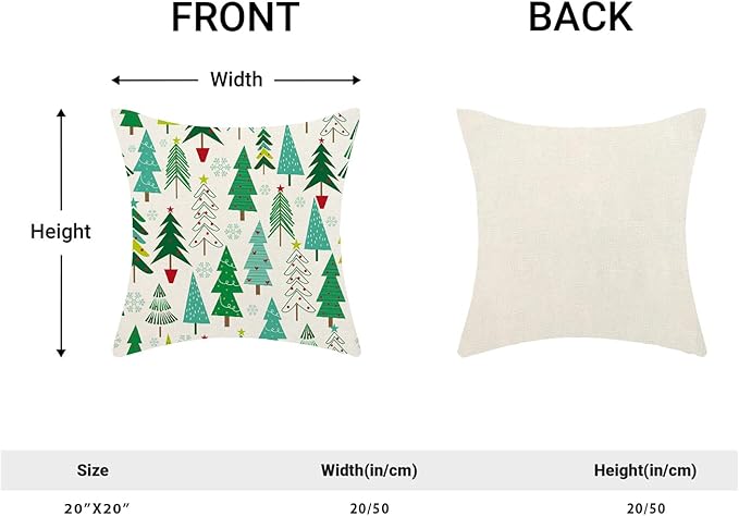 Christmas Pillow Covers 20 x 20 Inch, Colorful Sage Green Teal Christmas Tree Decor Throw Pillows for Home Couch Bed, Winter Xmas Snowflake Decorative Pillowcase Linen Cushion Cover Set of 2