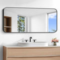 Bathroom Mirror, 48 x 24 inch Black Rectangle Wall Mirror, Metal Framed Rectangular Vanity Mirror, Rounded Corner Wall Mounted Mirror for Modern Bedroom Living Room Horizontal/Vertical