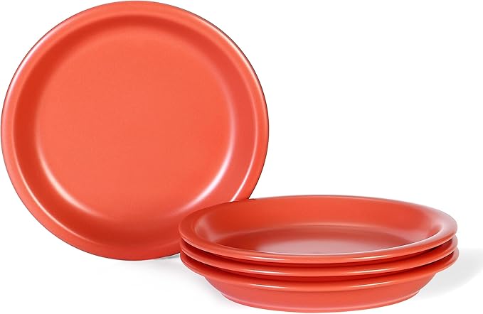 GZG 8 Inch Ceramic Dinner Salad Plates Set of 4, Rustic Matte Glaze Stoneware Dinnerware Set, Microwave & Dishwasher Safe, for Salad, Dessert, Appetizer, Everyday Use(Terracotta Blush)