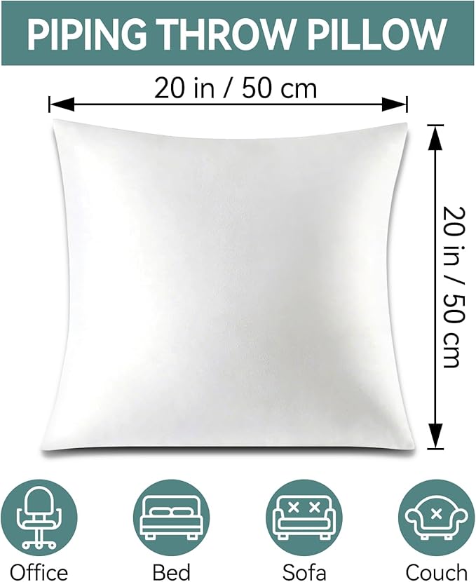 20 x 20 Throw Pillow Inserts, Outdoor Pillows Water-Resistant, Square Form Cushion Stuffer for Garden, Bench, Patio, Lightweight Soft Fillers for Sofa, Bed, and Home Décor