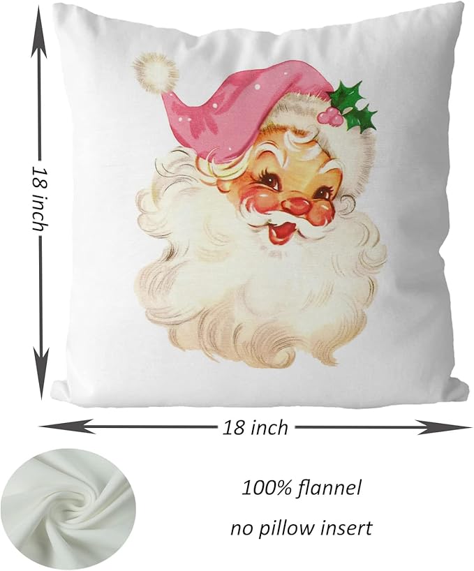 DOTAIN Pink Christmas Decor - 18x18 Vintage Santa Throw Pillow Covers