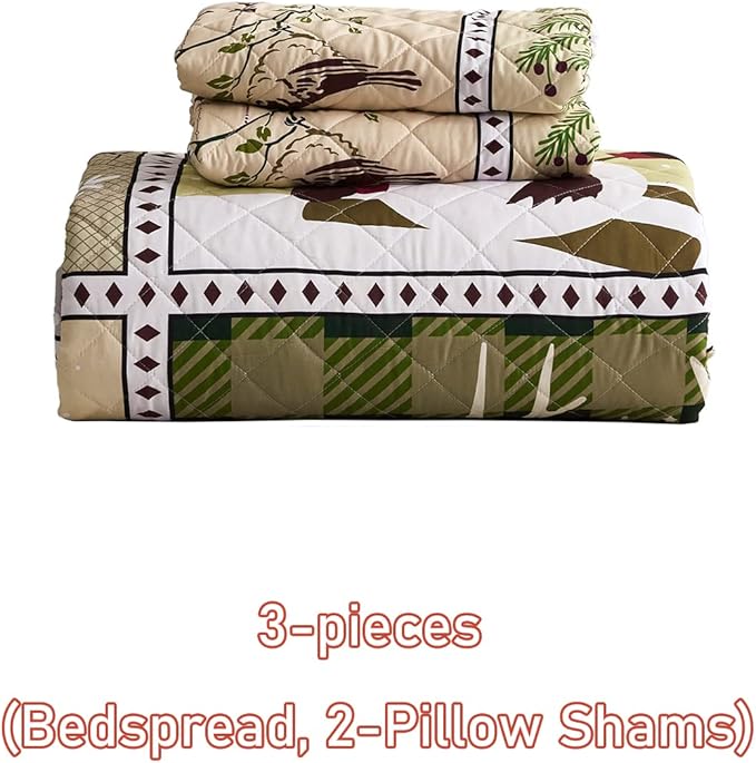 HZ & HY Christmas Oversized Bedspread King Size, Snowman Pattern Bedding Quilt, Rustic Lodge Plaid Patchwork Coverlet Set, Lightweight & Soft Microfiber, 3 Piece