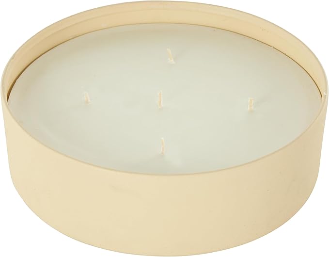 Deco 79 Metal Decorative Candle Juicy Black Cherries Scented Textured 59oz 5 Wick Aromatherapy Candle with White Wax, Wax Aromatherapy Candle 9" x 9" x 3", Beige