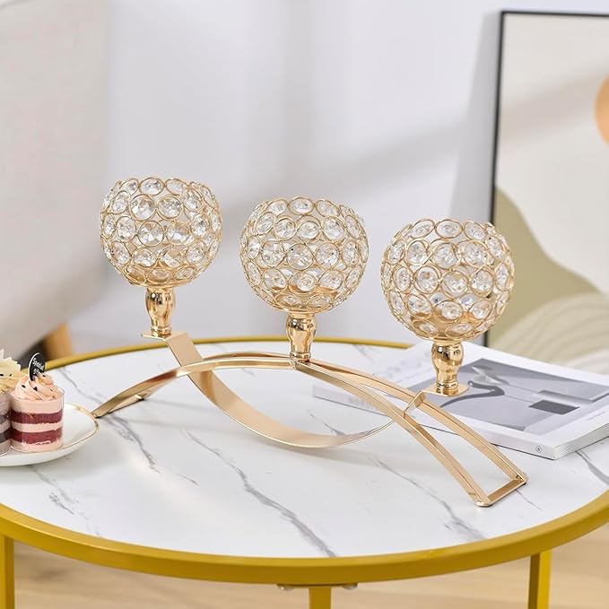 VINCIGANT Candle Stick Holder Decor Gold Candle Holders for Wedding,3-Candle Candelabras for Christmas Party Dinning Room Table Centerpiece,Gift Boxed for Thanksgiving