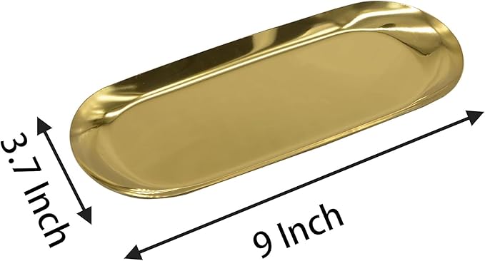 YIKANGHENG 4 Pcs 9 Inch x 3.7 Inch Gold Stainless Steel Trinket Tray, 110g