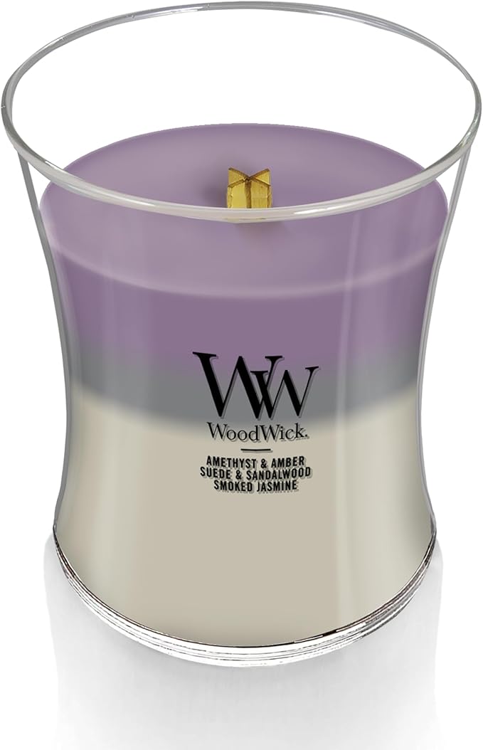 WoodWick Medium Hourglass Candle Amethyst Sky - Premium Soy Blend Wax Pluswick Innovation Wood Wick Made in USA