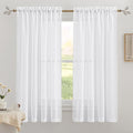 RYB HOME White Sheer Curtains 63 inches, Machine Washable Light Filtering Textured Short Curtains for Home Office Dormitory Sunroom Bathroom, W 42 x L 63 inches, 2 Panels Set