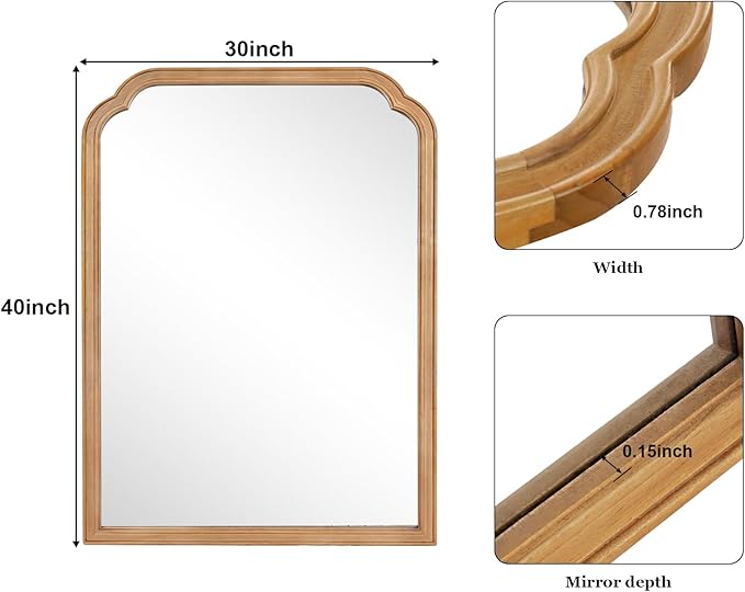 HOMECOOKIN Wood Bathroom Mirrors for Wall Mounted, 30" x 40" Rustic Wood Frame Wall Mirrors Decorative for Living Room or Bedroom Vanity Mirror (NR) B