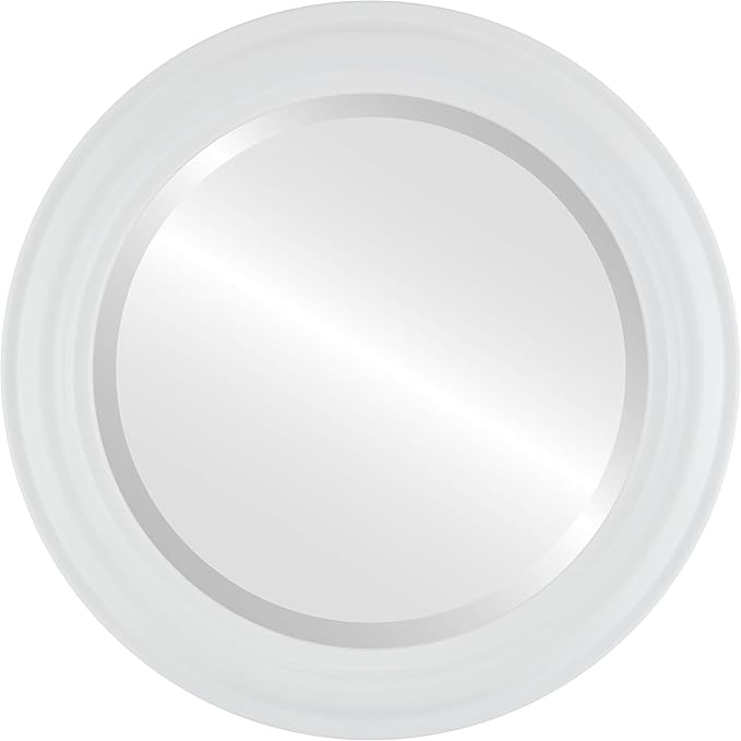 OVALCREST Round Beveled Wall Mirror for Home Decor - Philadelphia Style - Linen White - 22x22 Outside Dimensions