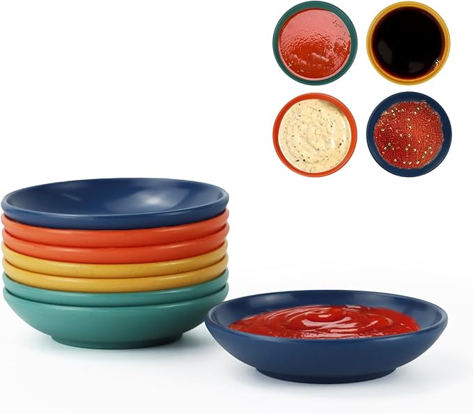 PYRMONT Wheat Straw Dipping Bowls, 2 OZ Soy Sauce Dish & Bowl, Small Dipping Sauce Bowls Set of 8, Mini Appetizer Plates for Side Dishes,Ketchup,BBQ, Party, Condiments Serving Bowl Set - Multi